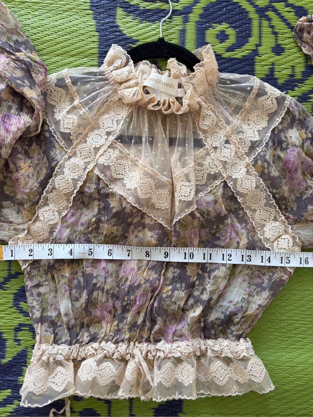 Zimmermann Lavender Floral Lace-Trim Sheer Blouse - Picture 9 of 10